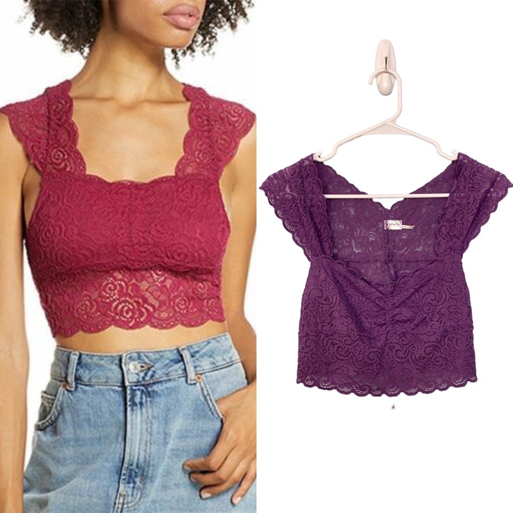 SOLD Free People Chase Me Women's Lace Brami Crop Top in Purple - Picture 1 of 6